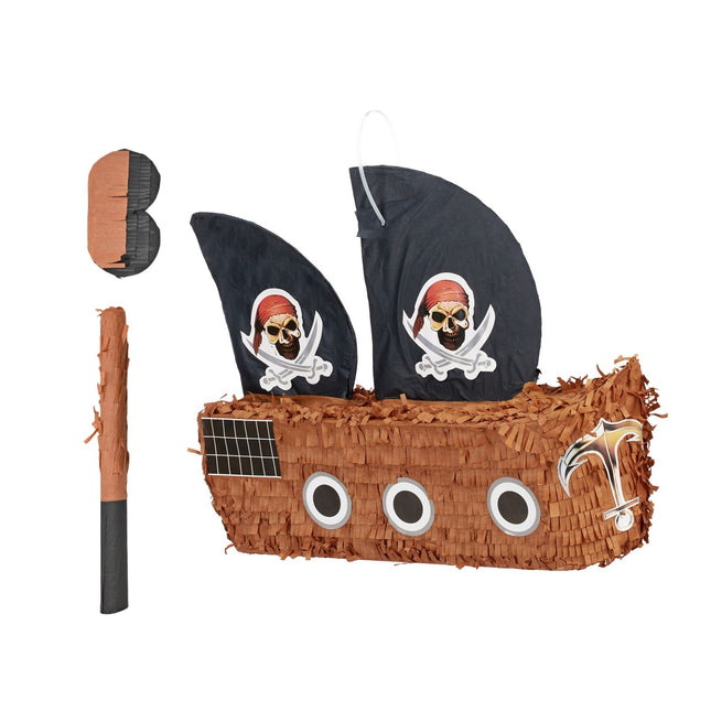 Pirate Ship Piñata Set with Bat and Mask