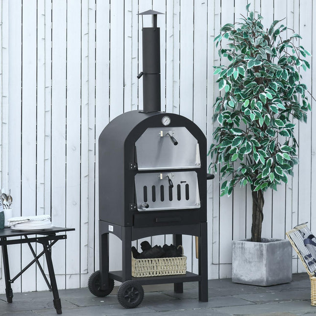 Outdoor pizza oven on wheels - wood fired, 3 tier
