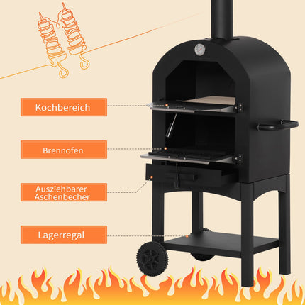 Outdoor pizza oven on wheels - wood fired, 3 tier