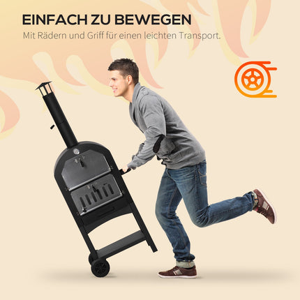 Outdoor pizza oven on wheels - wood fired, 3 tier