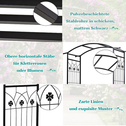 Black Metal Garden Arch with bench - 154 x 60 x 205 cm