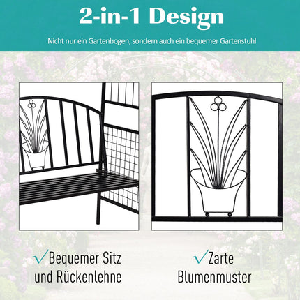 Black Metal Garden Arch with bench - 154 x 60 x 205 cm