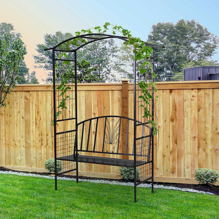 Black Metal Garden Arch with bench - 154 x 60 x 205 cm