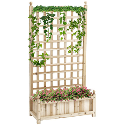 Wooden planter box with trellis for climbing plants, natural