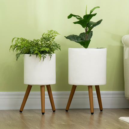MGO white plant pots Set of 2, with drainage and removable feet