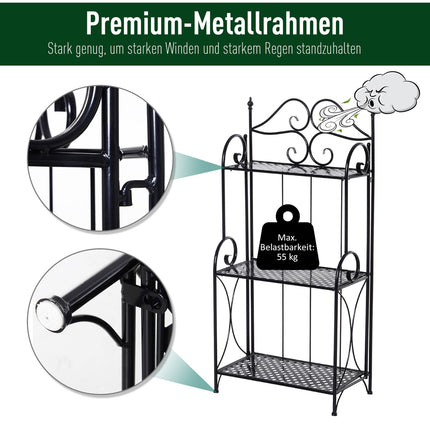 Plant shelf in black metal with 3 levels - 56x30x114 Cm