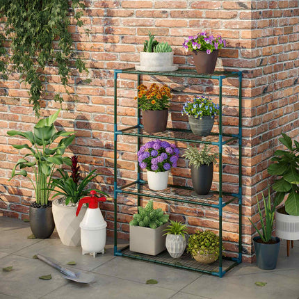 Plant shelf in steel with 2, 4-level potholders, green