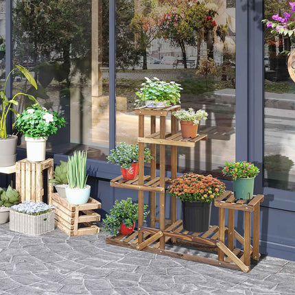 Plant shelf in solid wood - 6-tier flower stand for garden