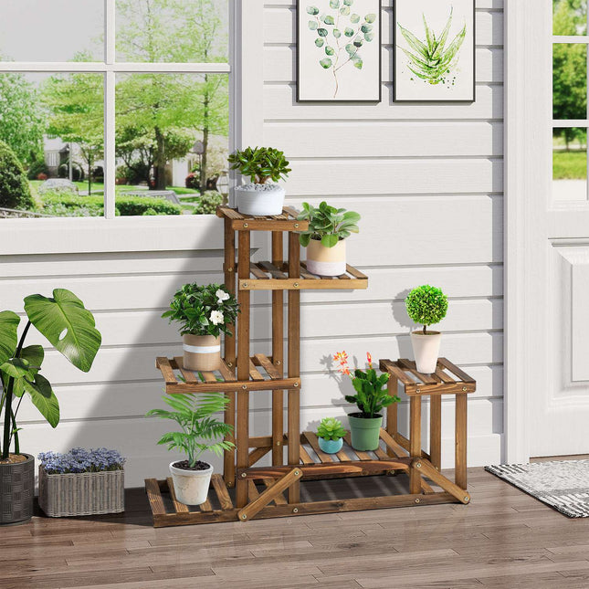 Plant shelf in solid wood - 6-tier flower stand for garden