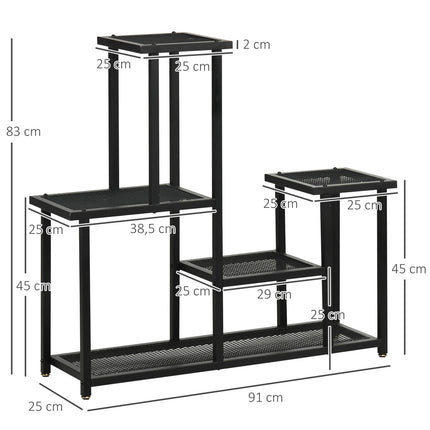 Black Metal Plant Shelf - 4 tiers, 91x25x83 cm