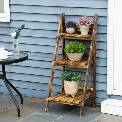 Plant shelf in 3-tier spruce wood, dark brown - 40 x 37 x 93 cm
