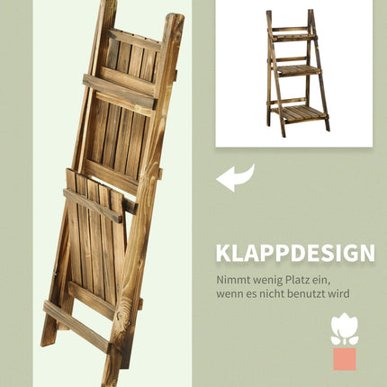 Plant shelf in 3-tier spruce wood, dark brown - 40 x 37 x 93 cm