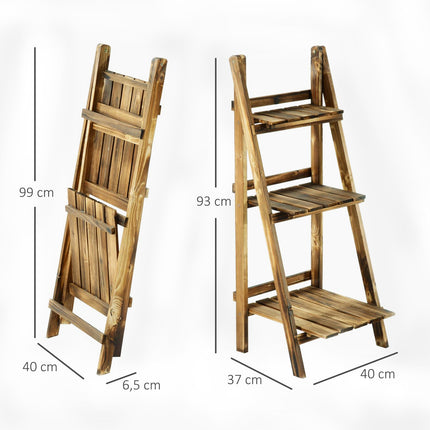 Plant shelf in 3-tier spruce wood, dark brown - 40 x 37 x 93 cm
