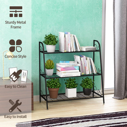 Plant Stand, 3-Tier Metal, Adjustable Feet, Indoor Outdoor