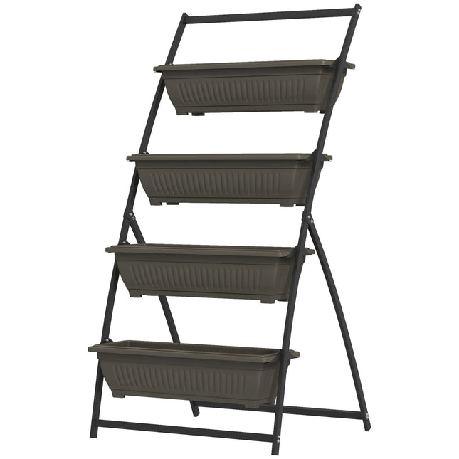 Plant stand in steel in 4 levels, brown, with holes for the garden