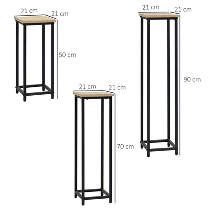 Plant stand set in steel - 3-piece flower pot holder, black & natural