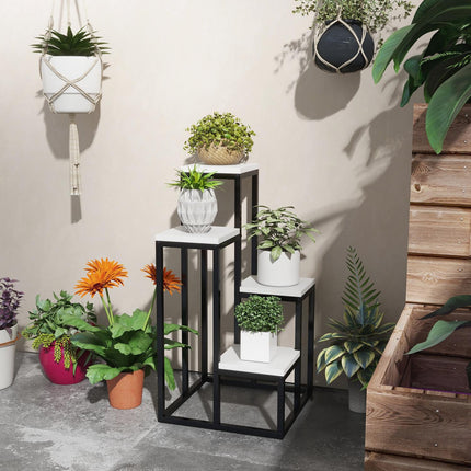 Steel plant stand, 4-tier flower shelf for garden, 34x34x70 cm