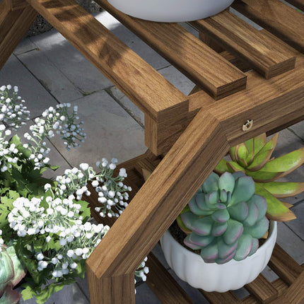 Wooden plant stand with wheels, 5 tiers, charred finish
