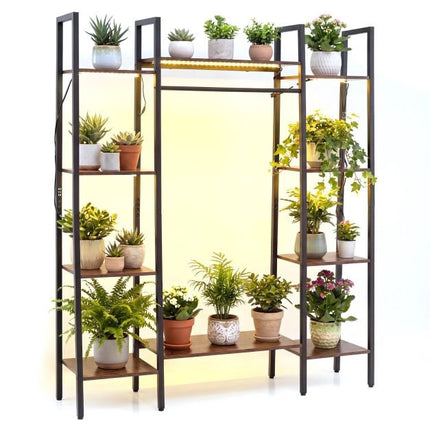 Plant Stand with LED Grow Light, 10 Shelves, Brown