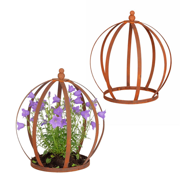 Plant Supports Set of 2, Rust Crown Trellis Rings