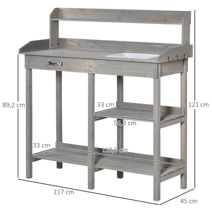 Garden table with tub for flowers, Gray 117×45×121 cm