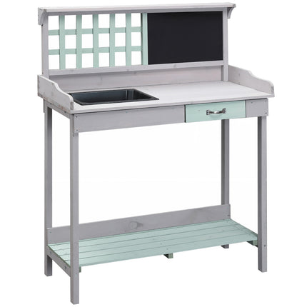 Garden table with drawer and tray, mint green spruce