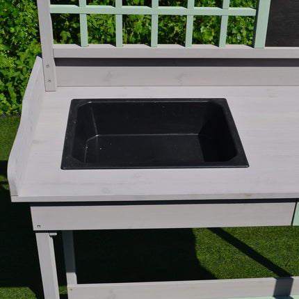 Garden table with drawer and tray, mint green spruce