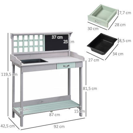 Garden table with drawer and tray, mint green spruce