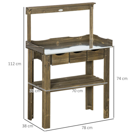Garden table with 3 drawers & hooks, 78x38x112 cm