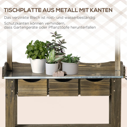 Garden table with 3 drawers & hooks, 78x38x112 cm