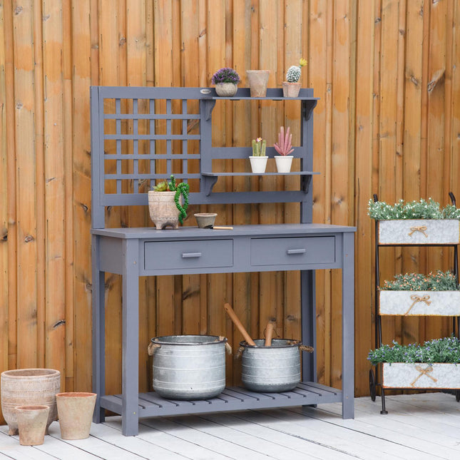 Garden table with 2 drawers and mesh shelves