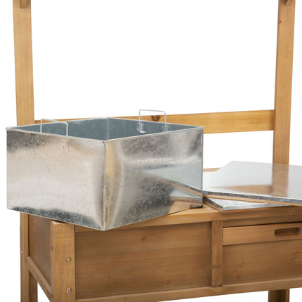 Outdoor planter table, weather resistant galvanized worktop