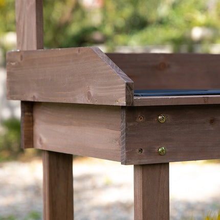 Garden spruce wooden planter table with sink and wheels