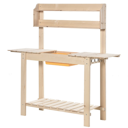 Adjustable spruce garden table with hooks - 100x40x140 cm