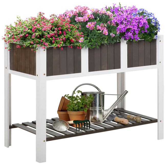 Wooden garden plant table with shelf - spruce wood, 119x57x89cm