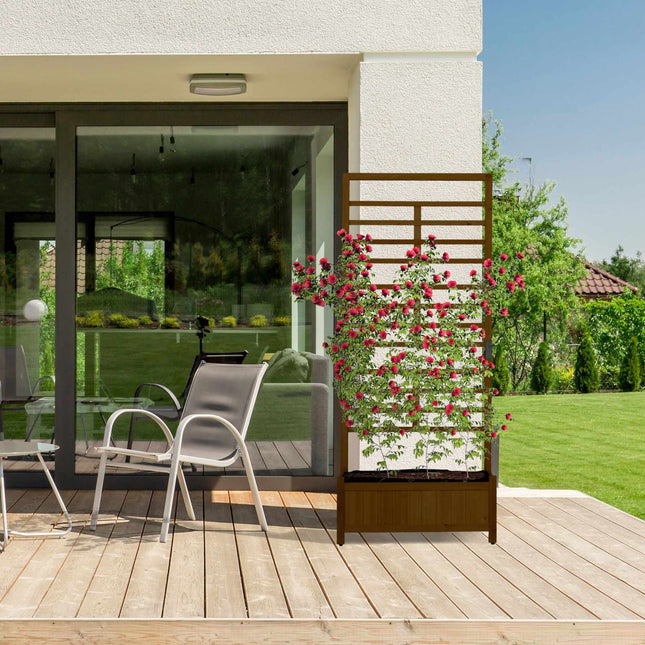 Planter box with trellis wall in brown