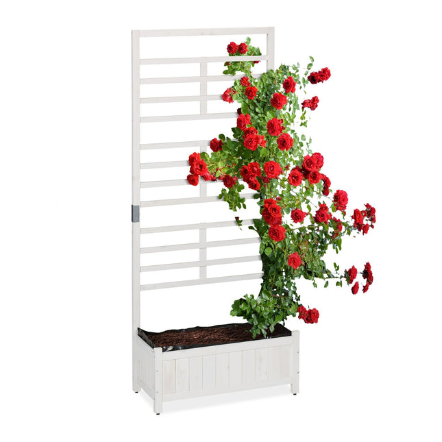 Planter box with trellis wall in white