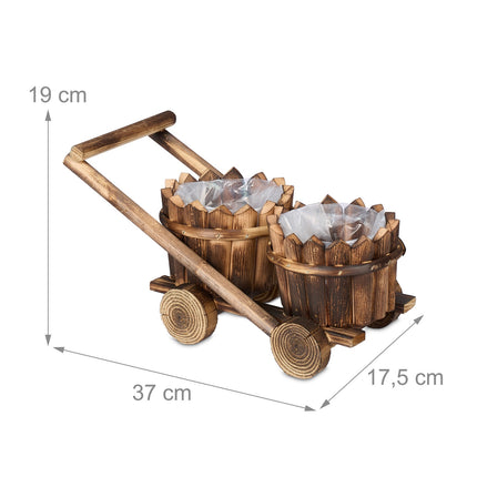 Planter cart with 2 wooden flower pots