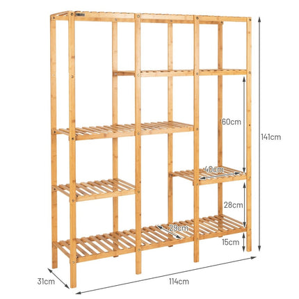 Plant shelf bamboo standing shelf with 5 levels flower stairs plant stand with hanging frame 114 x 31 x 141 cm natural