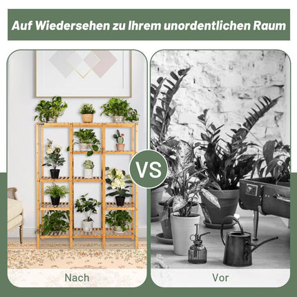 Plant shelf bamboo standing shelf with 5 levels flower stairs plant stand with hanging frame 114 x 31 x 141 cm natural