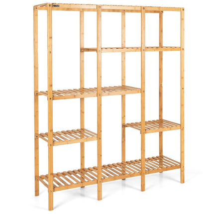 Plant shelf bamboo standing shelf with 5 levels flower stairs plant stand with hanging frame 114 x 31 x 141 cm natural