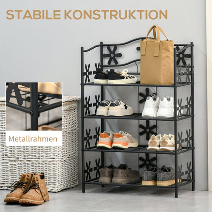 Black Metal Plant Shelf - 4 tiers, 59.5x30x92cm