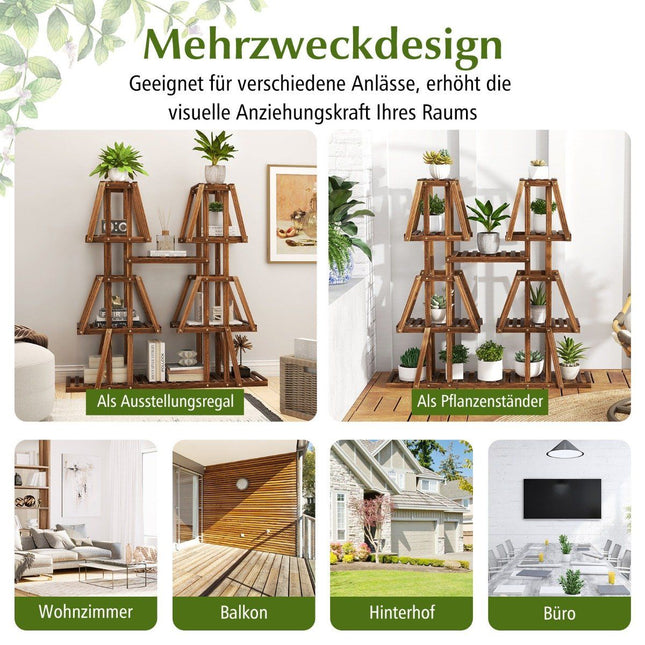 Plant shelf wooden plant stairs trapezoid flower shelf flower bench plant stand 113 x 27 x 114 cm brown