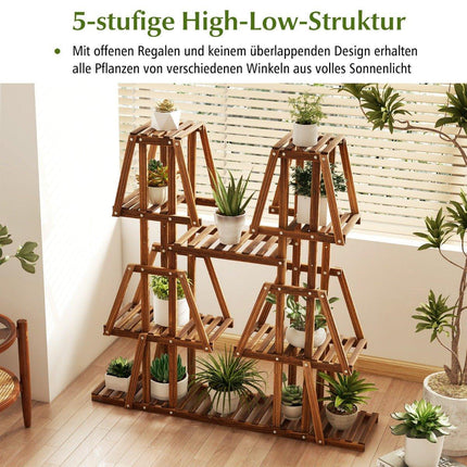 Plant shelf wooden plant stairs trapezoid flower shelf flower bench plant stand 113 x 27 x 114 cm brown