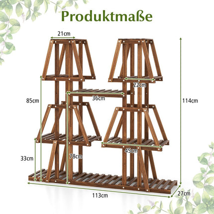 Plant shelf wooden plant stairs trapezoid flower shelf flower bench plant stand 113 x 27 x 114 cm brown