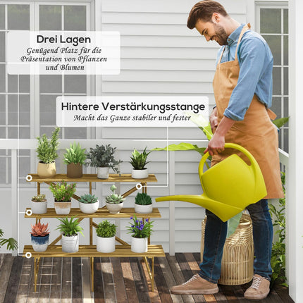3-step spruce wood plant shelf for garden or balcony