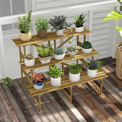3-step spruce wood plant shelf for garden or balcony