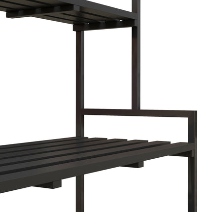 Black Steel Plant Stand - 3 Tiers, 6 Hooks, 110x50x170cm