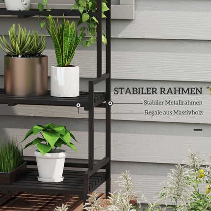 Black Steel Plant Stand - 3 Tiers, 6 Hooks, 110x50x170cm