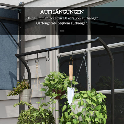 Black Steel Plant Stand - 3 Tiers, 6 Hooks, 110x50x170cm